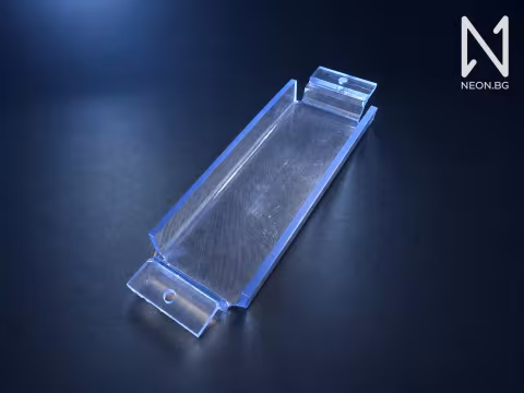 Long clear polycarbonate channel with bent mounting tabs at both ends